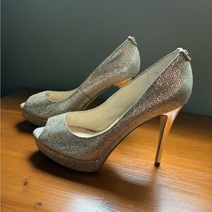 Michael Kors Elegant Silver Peep-Toe Platforms 6.5